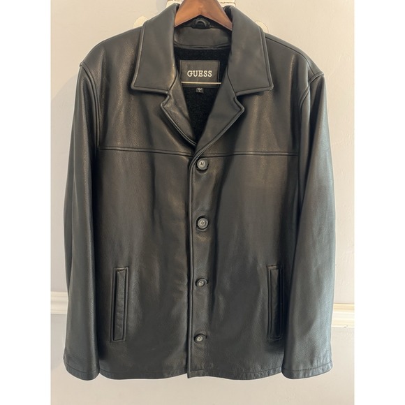 Guess Other - Guess Men's Pebble Grain Heavyweight Leather Zip Out Liner Jacket Black Large